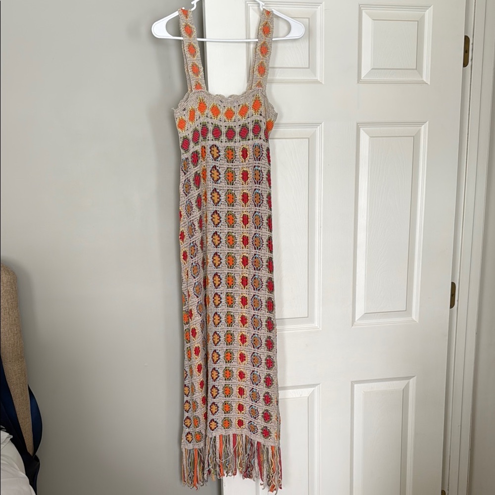 Zara fringe open work knit dress